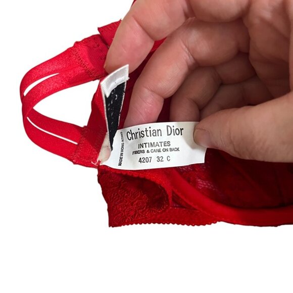 Vtg Christian Dior bra 32C red lace underwire not padded or lined semi sheer NWT - Picture 6 of 8